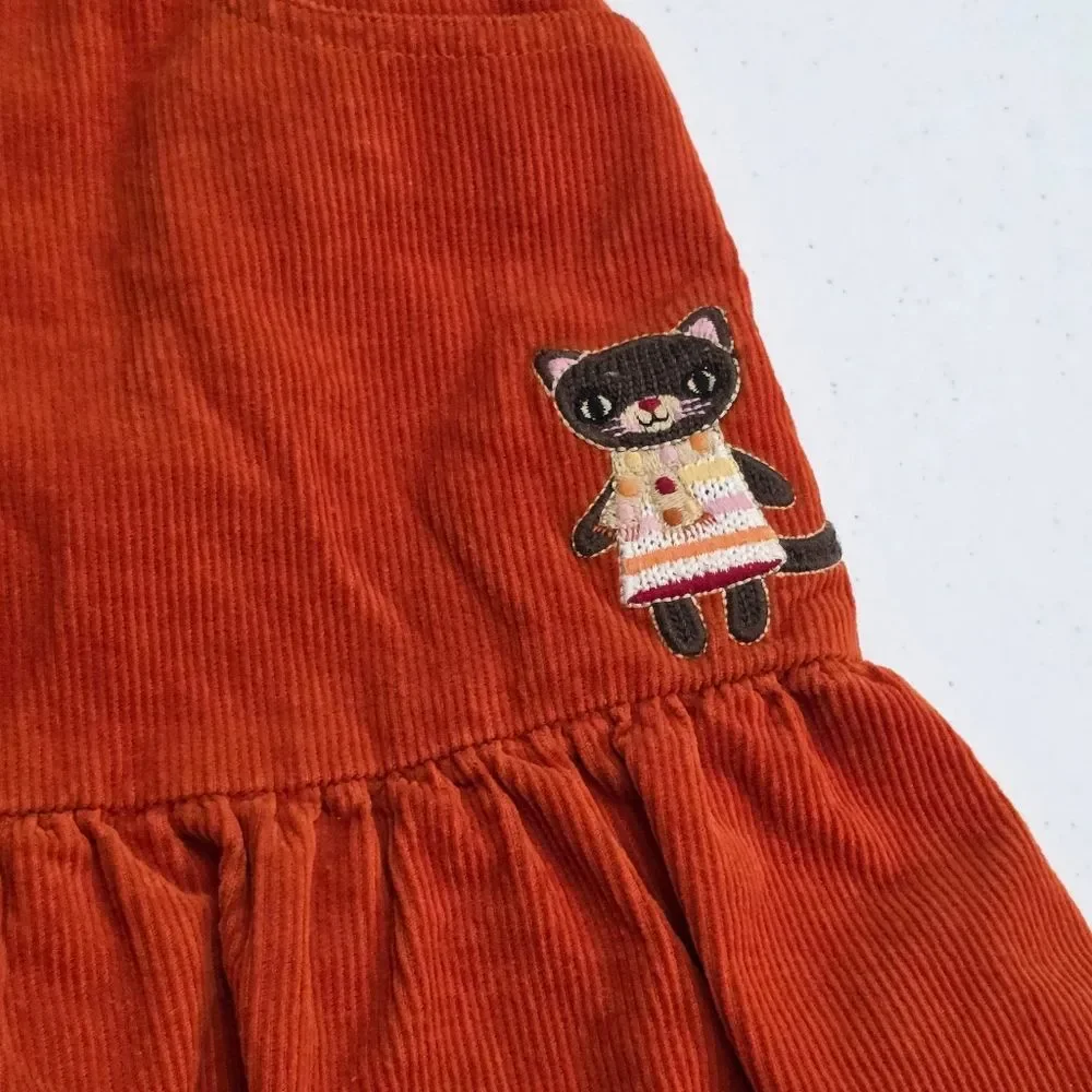 Gymboree Girls Vintage Corduroy Cute Cat Orange Rust Skort Size 12